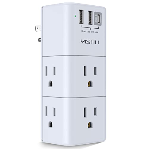 YISHU 5.2 x 2.03 Inch AHR-503 6 Outlet 3 USB Surge Protector