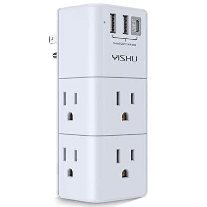 YISHU 5.2 x 2.03 Inch AHR-503 6 Outlet 3 USB Surge Protector