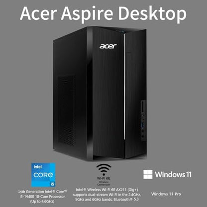 Acer Aspire Tower PC | 14th Gen Intel Core i5-14400 | 16GB DDR5 RAM | 1TB SSD Storage | HDMI | Ethernet | Computer Tower