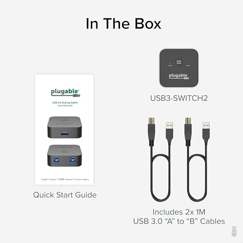 Plugable 3 Port USB 3.0 Switch USB-A KVM Switch USB 2.0 5Gbps Plastic