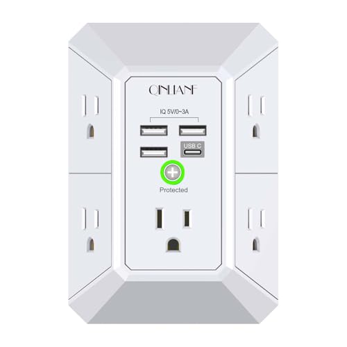QINLIANF 5 Outlet Extender HR-519D 125 Volts 15 Amps Surge Power Strip with 4 USB Ports