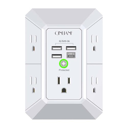 QINLIANF 5 Outlet Extender HR-519D 125 Volts 15 Amps Surge Power Strip with 4 USB Ports