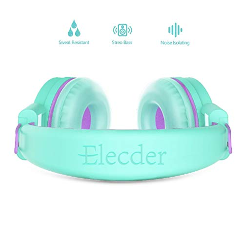 ELECDER i37 Kids Headphones - On-Ear, 3.5mm Jack, Adjustable, Foldable, Green