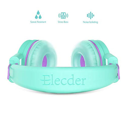 ELECDER i37 Kids Headphones - On-Ear, 3.5mm Jack, Adjustable, Foldable, Green