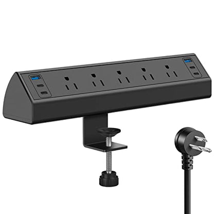 Jgstkcity Desk Clamp Power Strip USB C, 125V Voltage, 12A Maximum Current, 5 Outlets, 4 USB Ports