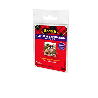Scotch 2.5 x 3.5 inches Self-Sealing Laminating Pouches, 5 Count, Clear Finish