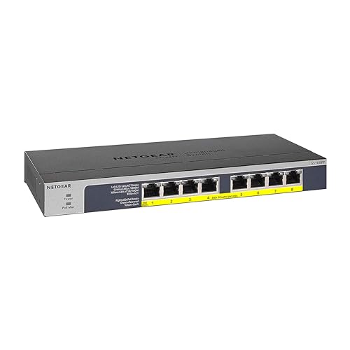 NETGEAR 8-Port Gigabit Ethernet PoE Unmanaged Switch GS108PP, 240V, 1Gbps, Rackmount & Wall Mount, Limited Lifetime