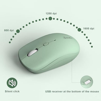 RECCAZR Full-Sized Wireless Keyboard and Mouse Combo 2.4GHz USB Receiver Light Green USB