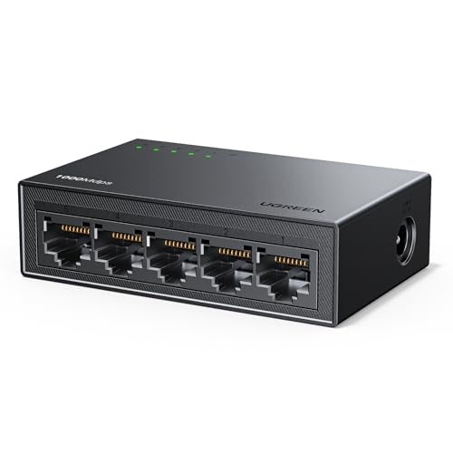 UGREEN 5 Port RJ45 Unmanaged Ethernet Switch, 1000 Mbps, Compact Network Device