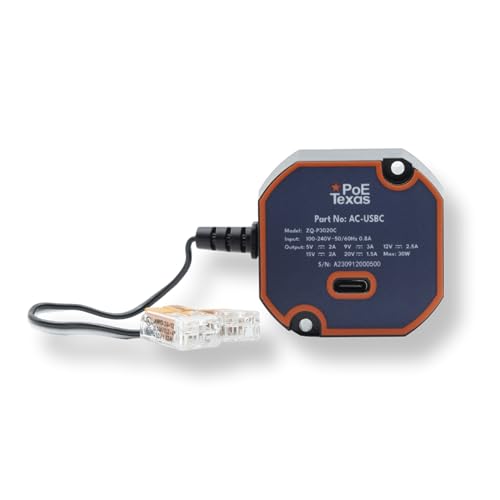 PoE Texas USB Type C Power Adapter - Model ZQ-P3020C, 30 Watts Output - In-Wall Mountable Power Source for Tablets
