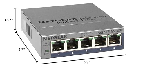 NETGEAR 5 Port Gigabit Ethernet Managed Switch GS105E-200NAS 12 Volts 1000 Mbps Plastic
