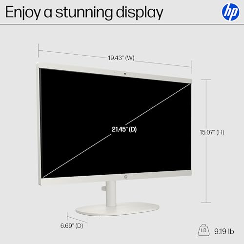 HP 21.45 inch All-in-One Desktop PC, 1920x1080, Intel N200, 8GB DDR5, 512GB PCIe SSD, Windows 11 Home, Cashmere White, Model B9KP6AA#ABA