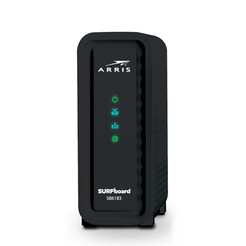 ARRIS SB6183 Black Cable Modem, 131 Mbps Upload, 686 Mbps Download, DOCSIS 3.0, Ethernet Connectivity