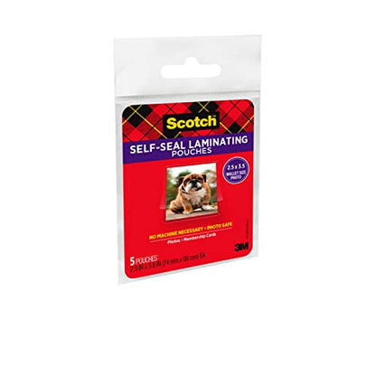 Scotch 2.5 x 3.5 inches Self-Sealing Laminating Pouches, 5 Count, Clear Finish