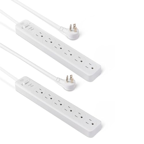 Amazon Basics 6-Outlet Surge Protector Power Strip AC-6UX-D00 Type B 125V 15A 600 Joules White 2-Pack