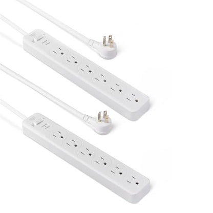Amazon Basics 6-Outlet Surge Protector Power Strip AC-6UX-D00 Type B 125V 15A 600 Joules White 2-Pack