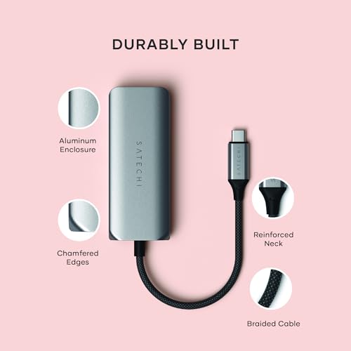 Satechi ST-H3C25EM USB C Ethernet Adapter 2.5 Gigabit 4-in-1 Network Adapter