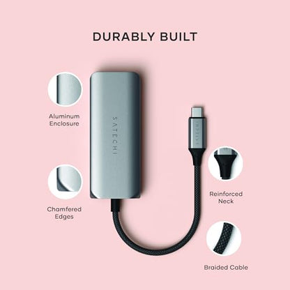 Satechi ST-H3C25EM USB C Ethernet Adapter 2.5 Gigabit 4-in-1 Network Adapter