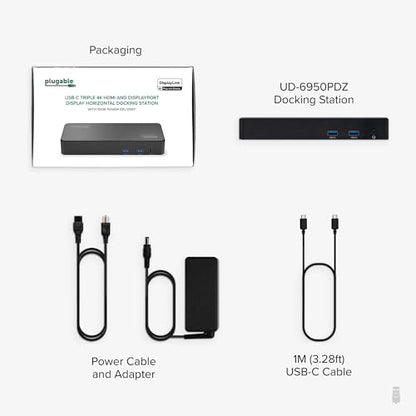 Plugable 12-Port USB Type C Docking Station UD-6950PDZ, 12 USB Ports, Triple HDMI Outputs, 100W Power Delivery, 5.8 x 3.4 x 9.1 Inches, Black