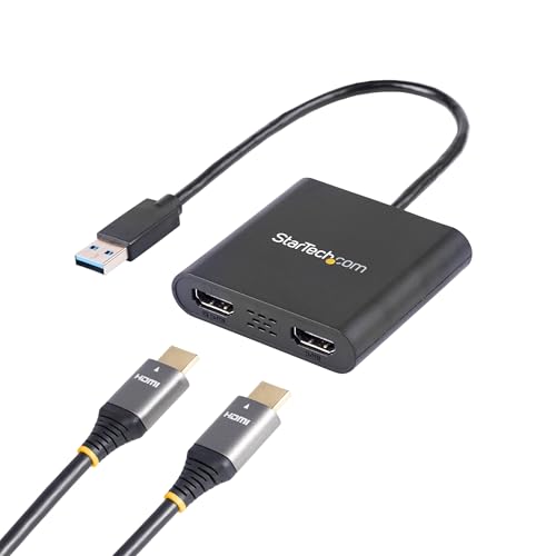 StarTech 12.4in USB-A 3.0 to Dual HDMI Adapter USB32HD2 4K 30Hz A/V Adapter