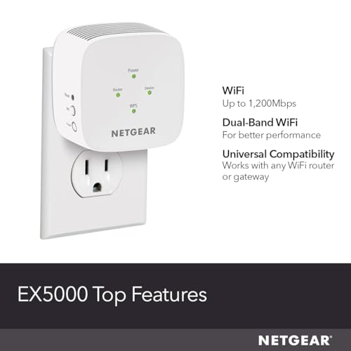 NETGEAR EX5000 Wireless Range Extender, Dual-Band, 802.11ac, Up to 1200 Mbps, RJ45, White/Grey