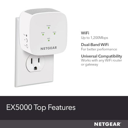 NETGEAR EX5000 Wireless Range Extender, Dual-Band, 802.11ac, Up to 1200 Mbps, RJ45, White/Grey