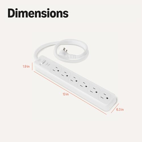 Amazon Basics 6-Outlet Surge Protector Power Strip AC-6UX-D00 Type B 125V 15A 600 Joules White 2-Pack