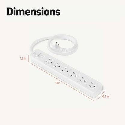 Amazon Basics 6-Outlet Surge Protector Power Strip AC-6UX-D00 Type B 125V 15A 600 Joules White 2-Pack