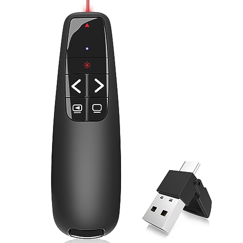 VILNIU WP37-R Wireless Presentation Clicker - Ergonomic Remote Control for PPT Presentations