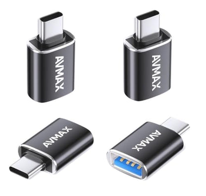 AVMAX USB C to USB A Adapter 4 Pack Model UAP3J Black
