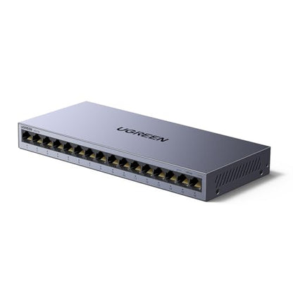 UGREEN 16-Port Ethernet Switch, Unmanaged Network Splitter, Self-Adjusting Ports, Metal Case, DC 12V Power Adapter