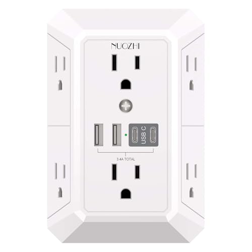 NUOZHI 6 Outlets Power Strip with 4 USB Ports 1680J Surge Protection White