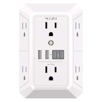 NUOZHI 6 Outlets Power Strip with 4 USB Ports 1680J Surge Protection White