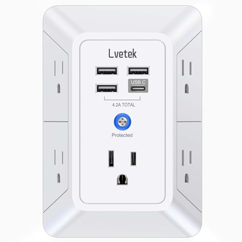 Lvetek 5 Outlet Extender QF-519F 125 Volts 15 Amps USB Wall Charger