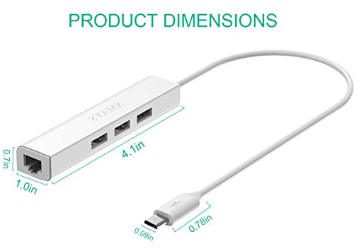 Smays Ethernet Adapter 3-Port USB Hub 100Mbps White Plastic