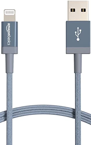 Amazon Basics 6ft Lightning to USB-A Cable, MFi Certified, Dark Gray, L6LM-N-G, Nylon