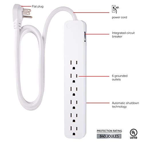 GE 6-Outlet Surge Protector 4 Ft 120 Volts 15 Amps 840 Joules Type B
