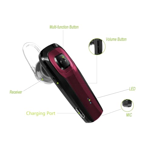 TOORUN M26 Red Bluetooth Earpiece Wireless Technology 5.1 Audio Driver Dynamic In Ear Headset