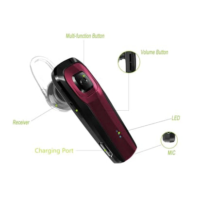 TOORUN M26 Red Bluetooth Earpiece Wireless Technology 5.1 Audio Driver Dynamic In Ear Headset