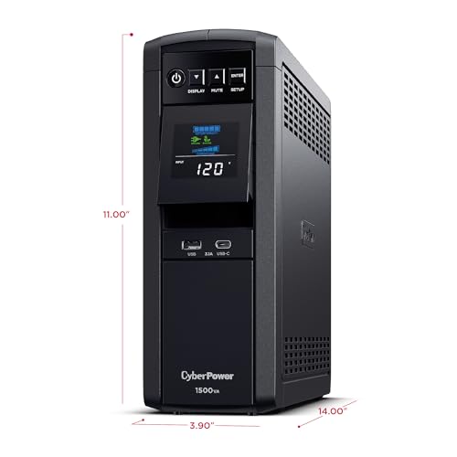 CyberPower 14x3.9x11 inches CP1500PFCLCD PFC Sinewave UPS 1500VA/1000W Mini Tower