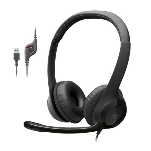 Logitech Model 981-000014 USB Wired Headset, Stereo, Noise Cancelling Microphone, Black