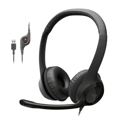 Logitech Model 981-000014 USB Wired Headset, Stereo, Noise Cancelling Microphone, Black