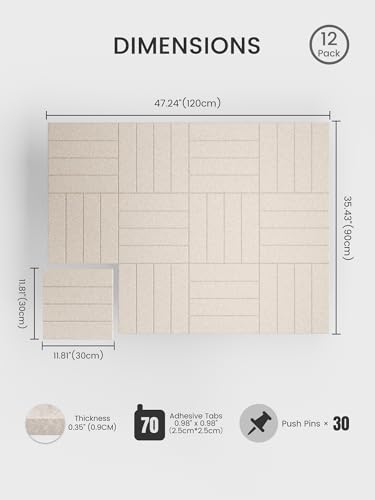 Bumusty Bold-stripe 12-pack FZB-L-12-4L-BT Rectangular Felt Bulletin Board 47.2 x 35.4 in Oatmeal