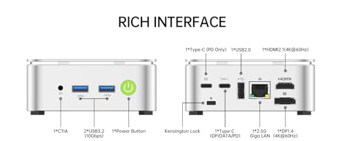 GMKtec Mini PC G10 Ryzen 5 3500U 16GB DDR4 512GB SSD 4K Triple Display USB-C HDMI 2.1 Mini Desktop