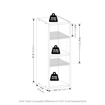 Furinno 8-Inch 22281WH 2-Tier 30 lb Capacity Floor Mount Open Shelf Bookcase