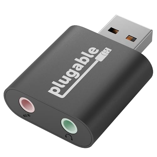 Plugable USB Audio Adapter USB-AUDIO Audio Output Stereo Compatible with Windows 11, 10, 8.x, 7, Vista, XP, macOS, Linux, Raspberry Pi OS