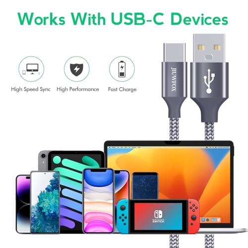 JIUWFOX 5-Piece USB to USB-C Cable Set, Male to Male, 3/3/6/6/10 ft, 3A Fast Charging