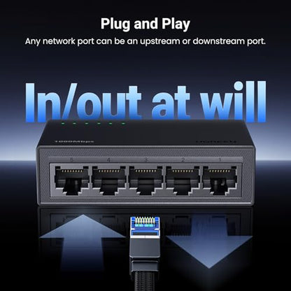 UGREEN 5 Port RJ45 Unmanaged Ethernet Switch, 1000 Mbps, Compact Network Device