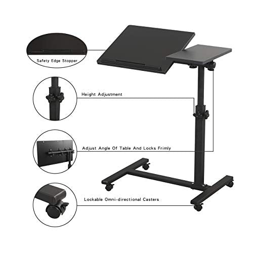 TigerDad 23.7in x 13.6in x 35in 0203 Black Mobile Rolling Laptop Stand