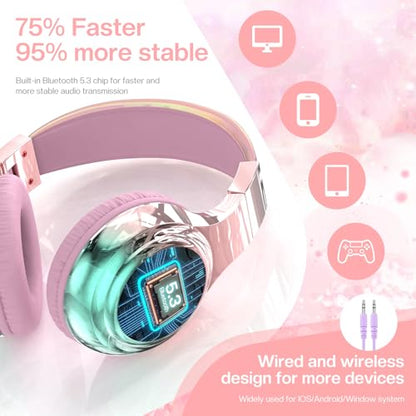 QearFun PX2782 Kids Bluetooth Headphones 3.5 mm Jack Wireless Bluetooth 5.3 30 Hours Battery Life
